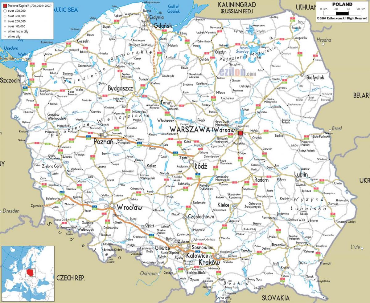 map of Poland roads