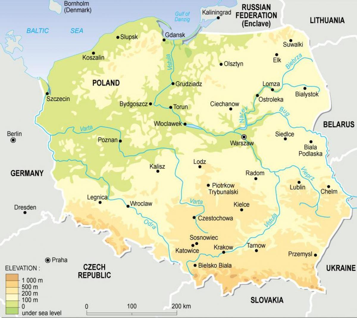map of Poland topographic