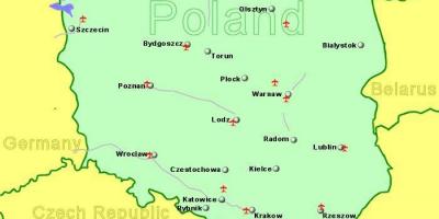 Poland airports map - Map of Poland showing airports (Eastern Europe