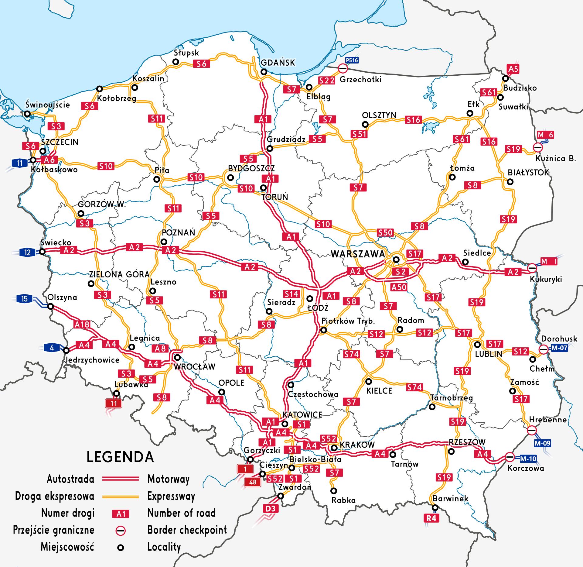 Poland highway map - Poland street map (Eastern Europe - Europe)