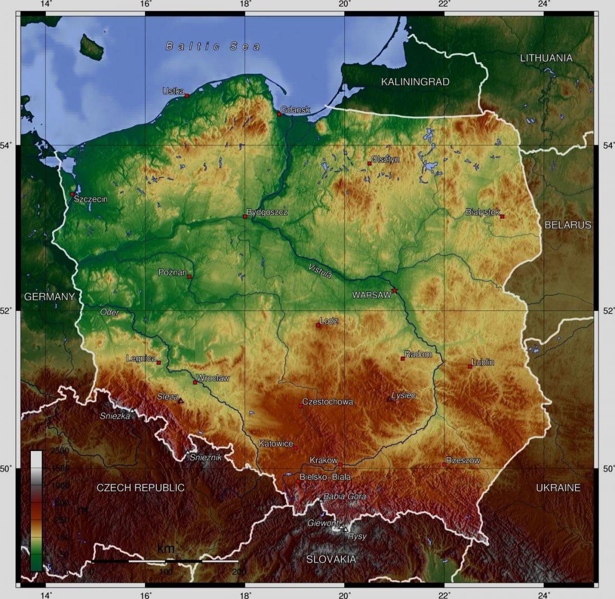 map of Poland elevation
