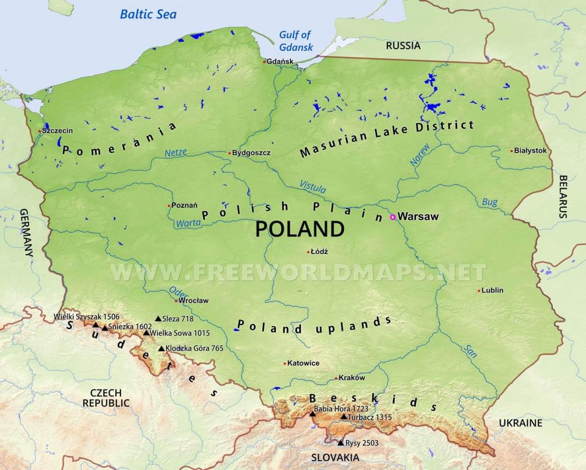 map of Poland mountains