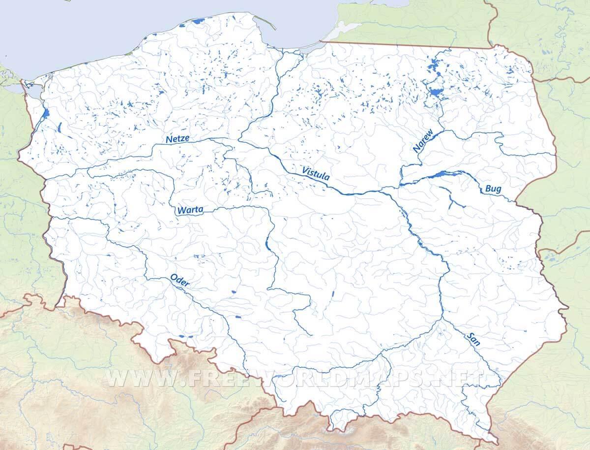 map of Poland rivers